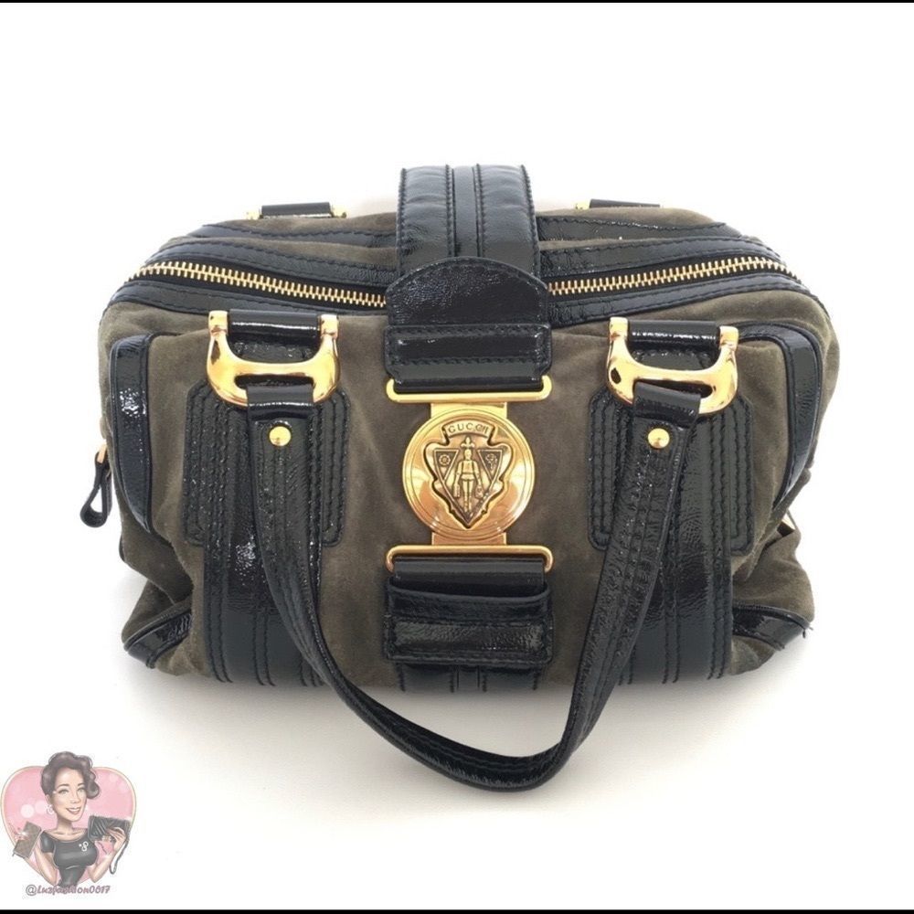 Gucci Gray and Black Satchel with Gold Accents